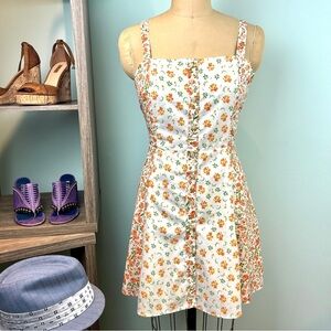 Oober Swank Tangerine Bouquet Button Up Fit n Flare Dress